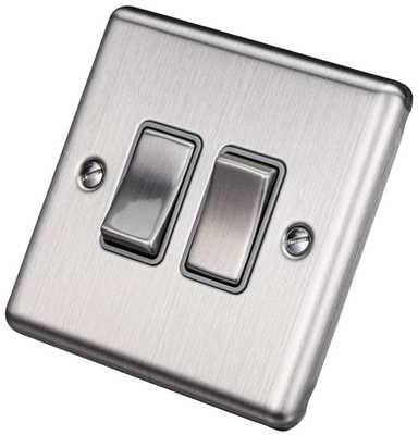 United Electrical W02BSG 2 Gang 10a 1 or 2 Way Double Light Switch Brushed Chrome