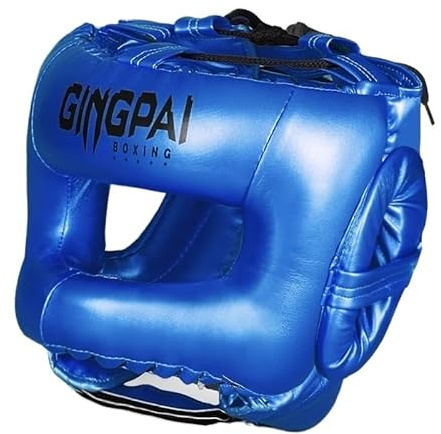 Vollgesichts-Boxkopfschutz – Boxhelm – Trainingsausrüstung for Wangen-, Stirn- und Ohrenschutz, Muay-Thai-Kopfschutz, Kickboxen, Sparring, Kampfsport, Karate, Taekwondo-Helm, MMA-Training(Blue,M)