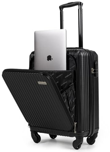 FASSLINE Kabinenkoffer mit Laptopfach 55x39x23 cm, 41,5 l, Reisekoffer Handgepäck mit Laptopfach, Hartschale aus ABS, Vier 360°-Spinner-Rollen, Zahlenschloss, Teleskopgriff, Größe M, Schwarz