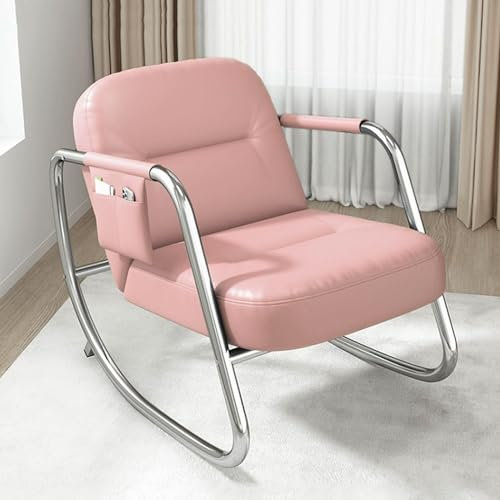 Schaukelstuhl, Kinderzimmer-Akzent-Relaxsessel, Lesesessel, Schlafzimmer-Beistellstuhl, moderner Polstersessel für das Wohnzimmer, Balkon-Loungesessel mit Metallrahmen (Farbe: Beige/A) (Pink/B/Einhei