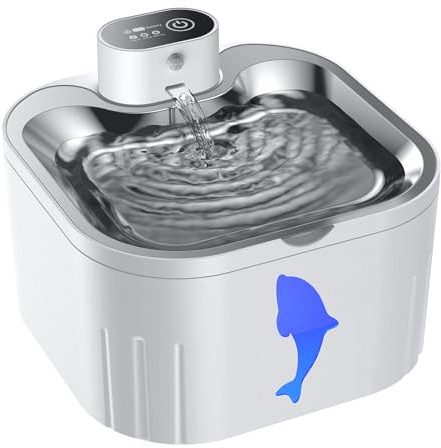 Senyoson Wireless Cat Water Fountain Stainless Steel, 101oz/3.0L Cat Fountain Battery Operated, Cordless Pet Water Fountain for Cats with Motion Sensor, Ultra Quiet Pump, Multi-Filtration