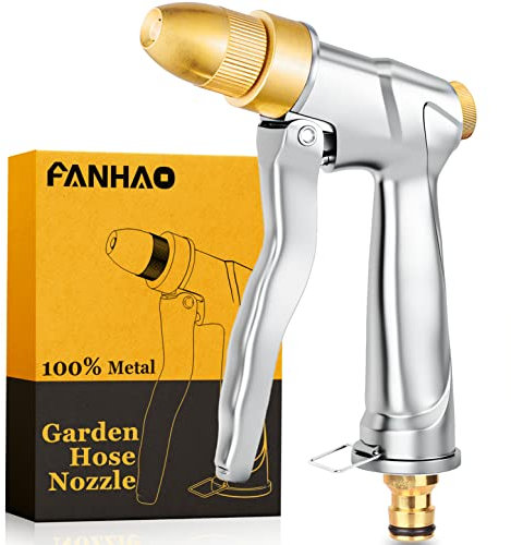 FANHAO Pistola da Giardino, 100% Metallo Pistola a spruzzo per Tubo da Giardino ad Alta Pressione, con ugello in Ottone, Per lavaggio auto, irrigazione Prato e Pulizia di marciapiedi/Giardini