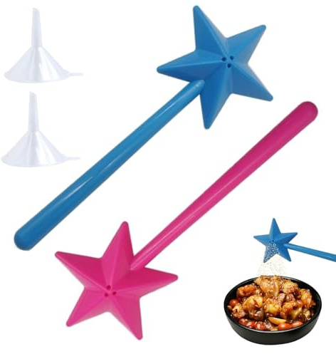 YCHYAN 2 Piezas Varita Mágica Salero y Pimenterosalero, Perforado Varita Magica Cocina, con Embudo, Gadgets de Cocina Creativos Frasco Sazonador, Ideal para Cocina, Camping, Viajes (Rosa+Azul)