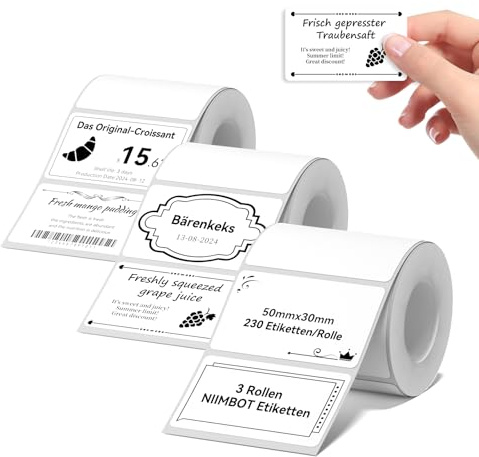 NIIMBOT Lot de 3 rouleaux d'étiquettes compatibles avec les imprimantes d'étiquettes B1 / B21 / B3S, 50 x 30 mm, pour supermarchés, commerce de détail, bureau, 230 étiquettes/rouleau, blanc