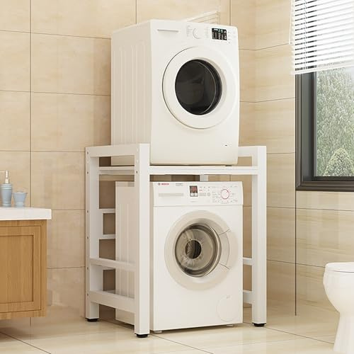 Soporte Lavadora Secadora Exterior,Unidad De Almacenamiento De Máquina Sobre Lavadora,Armario Lavadora Y Secadora Vertical,Mueble Lavadora,Ajustable En Altura De 3 Niveles,Para Lavandería, Baño(White)