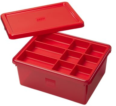 Room Copenhagen LEGO Sort & Store Medium Red – 17.7L Durable Storage Box Organizer with Removable Dividers for Bricks, Mini-Figures & Accessories