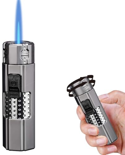 Winddichtes Sturmfeuerzeug aus Zinklegierung, nachfüllbar, verstellbare Flamme & Dekompressions-Design. Perfekt für Camping, Küche & Kerzen (Ohne Brennstoff)（Schwarz）
