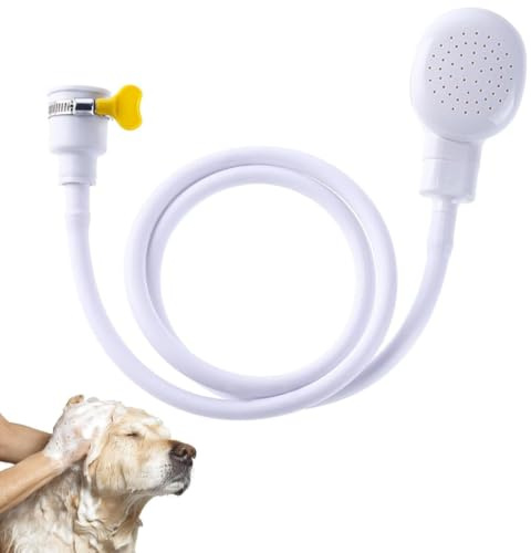 GIONAR 1.3M Pet Portable Shower Attachment for Bath Taps, Push on Rubber Shower Hose, Portable Handheld Shower Head for Pets, Bath Sink Shower Head Hose, White Tap Shower Attachment for Bath