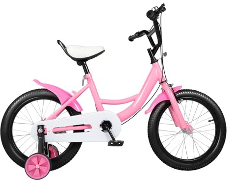 CHIMHOON 16 Zoll Kinderfahrrad, Mädchenfahrrad,Kinder Kinderrad Fahrrad,Rad Bike, Mehrfarbige Junior Bikes,Geeignet für 5-8 Jahre alte aufgerüstete Kinderfahrräder,Mädchen Fahrrad Stützräder (Rosa)