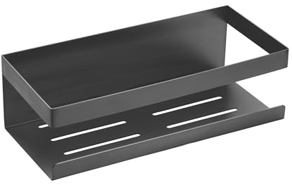 Schöner Wohnen Kollektion Wandablage Mod. MELETO Gun-Metal Grey aus rostfreiem Edelstahl mit Wasserablauf ohne Bohren für Glatte Oberflächen Maße 25 cm x 8 cm x 11,5 cm