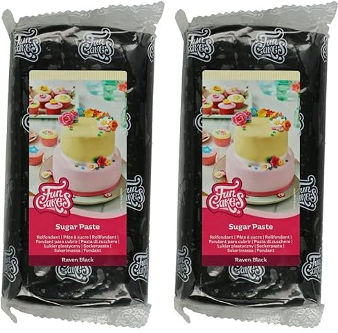 FunCakes Pasta di Zucchero Raven Black: facile da usare, liscia, flessibile, morbida e pieghevole, perfetta per decorare torte, halal, kosher e senza glutine - 1000 g (Confezione da 2)