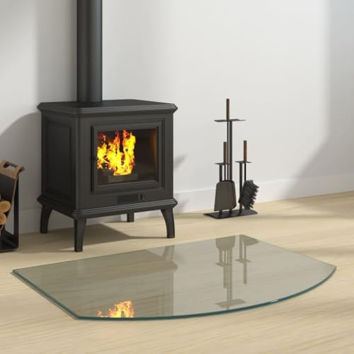 Glasplatte für Kaminofen, Kaminbodenplatte, Funkenschutzplatte, Tragfähigkeit 250 kg, 80 x 60 x 0.8 cm, Hartglas, Transparent