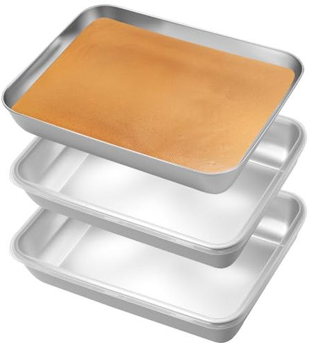 3 PcsBac de Cuisson en Inox, Bac de Plat Four Inox, Plaques à Paner, Plat Rectangulaire en Acier Inoxydable, Plateau de Cuisson Four pour Paner Tranches de Viande Poisson (25,5 x 20 x 5,5 cm)