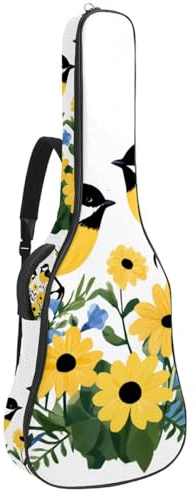 Akustikgitarre Tasche 1cm Dicke Polsterung, Wasserdicht Oxford Tuch Gitarrentasche Rucksack für 40-42 Zoll E-Bass Klassische Gitarren, Schöne Wildblumen, Kräuter und Gras, Mehrfarbig 04, 42.9x16.9x4.7
