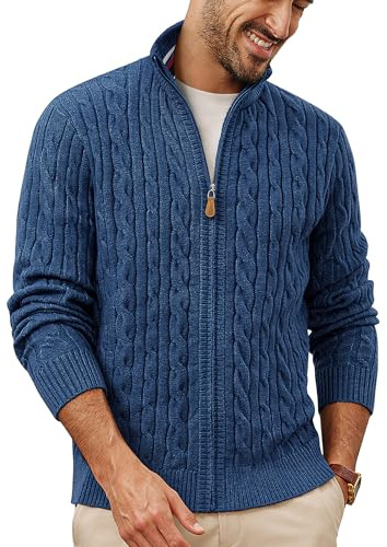 PJ PAUL JONES Strickjacke Herren Stehkragen Cardigan Zopfmuster | mit Reissverschluss, ohne Kapuze, Slim Fit