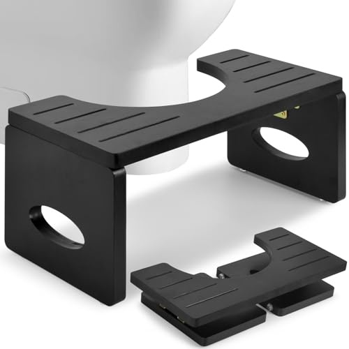 Tabouret de Toilette en Bambou - Pliable Marche Pied Toilette, Ergonomique Tabouret Pliable - pour Salle de Bain 40 * 19.5 * 17.5CM (Noir)