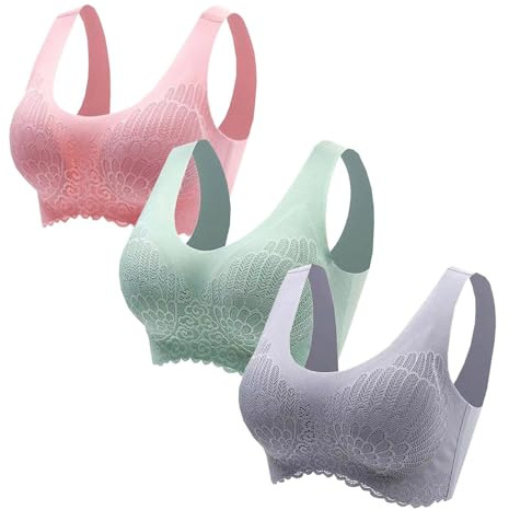 Women's Lace Bra Without Underwire Pack of 3 Seamless Push Up Bra Comfort Full Cup Padded Bustier Soft Bra Large Breasts Strong Hold Seamless Soft Bra Traceless Padded Bralette Posture Correction, G
