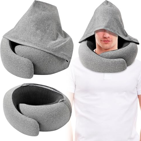 Reisekissen mit Memory Foam, Nackenkissen Flugzeug, Travel Pillow, Kissen Flugzeug, mit Kapuze, Verstellbares Flugzeugkissen, Orthopädisches Nackenhörnchen, Für Flugzeugstuhl, Auto, Zuhause, Büro