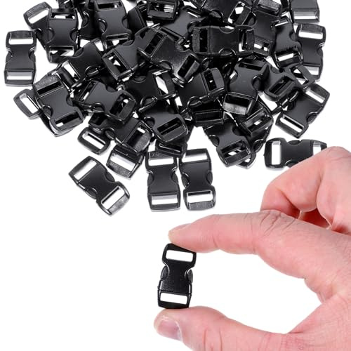 Xthrotsenk 50Pcs 3/8 Paracord Bracelet Clips Plastic Side Release Buckles Small Curved Paracord Bracelet Clasps Mini Buckle Paracords Accessories for Bracelets, Black