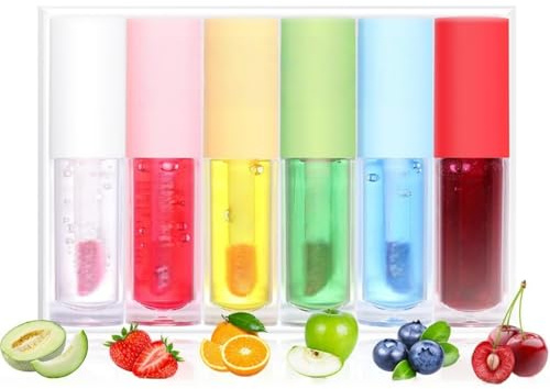 6pcs Plumping Lip Oil Set - High-Shine Tinted Lip Gloss, Crystal Jelly Lip Care Oil,Lip Plumper & Boosting Serum, Moisturizing Lipstick & Long-Lasting Lip Stain,Reduce Lip Lines,Nourishing Lips Oils