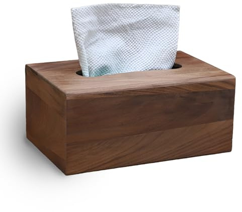 PAEFIU Holz Taschentuchbox, Taschentuchspender mit Deckel, Quadratische Kosmetiktücher Box mit Herausziehbarem Boden, Walnussholz Tücherbox Nachfüllbar,Tissue Box für Bad, Schlafzimmer, Büro