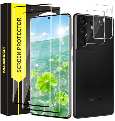 Carantee 2+2 Stück Schutzfolie für Panzerglas für Samsung Galaxy S21 Ultra 5G mit Kameraschutz, 3D Bruchsicher Panzer Schutz Glas, Ultra Klar Antifouling Samsung Galaxy S21 Ultra Displayschutzfolie