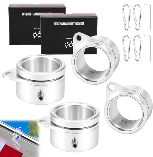 BUTORY 4 stycken flaggstångsringar, aluminiumlegering, flaggstångsspinnare med kula av lagerstål och spänne för gård, trädgård, terrass, utomhus (silver vit-4–1,25 tum)