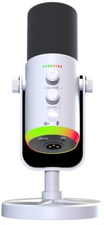 Hipzeepo USB Dynamic Computer RGB Gaming Microfono Condensatore Mic per Podcast Live Streaming Bianco