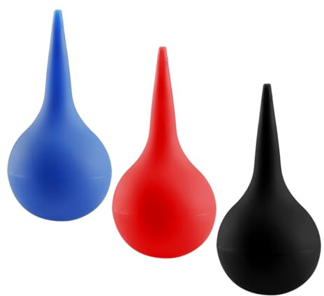 Lotsdonxia 3-Pcs Rubber Ear Syringe Bulb Set, Multi-Colour Black Red Blue – Gentle Ear Cleaner & Nasal Aspirator for Infants & Adults