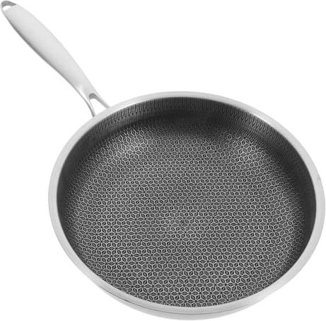 POPETPOP Sartén Wok de Acero Inoxidable 28 Cm Superficie Antiadherente Panal, Apto para Estufa de Gas, Sartén para Huevos y Verduras, Utensilio de Cocina Resistente y Fácil de Limpiar