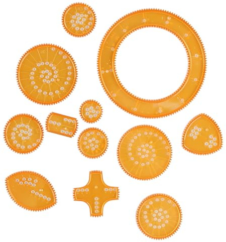 MYZWEL 12tlg. Spiral Designer Set für Schüler und Erwachsene - Spirograph Malschablonen für kreatives Zeichnen, Transparent Orange Mandala Designer Set, Geometrische Zeichenschablonen für DIY Kunst