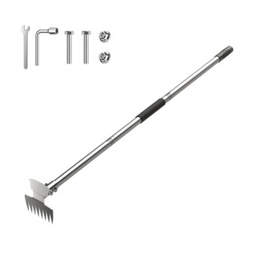Gralara Zappa Rastrello Tre Sezioni Zappa Lunga Manico Impugnatura Nera Rastrello in Acciaio Inox , Rastrello A 8 Denti