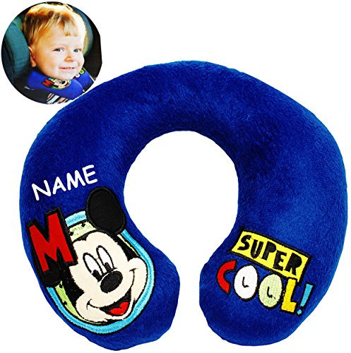 alles-meine.de GmbH Nackenkissen/Nackenrolle - Mickey Maus - incl. Name - Kissen für Auto/Kindersitz - Reisekissen/Reisehörnchen - z.B. Flugzeug/Auto - Zugfahrt - Nac..
