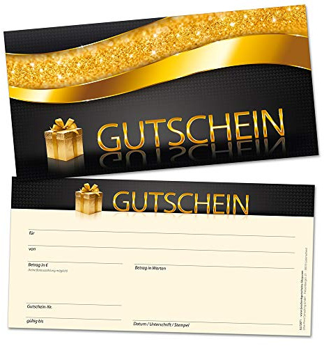 50 Geschenkgutscheine für Kunden, edel glänzendes Gold auf Schwarz-Carbon | DIN lang, blanko zum selbst beschriften, hochwertige premium Qualität