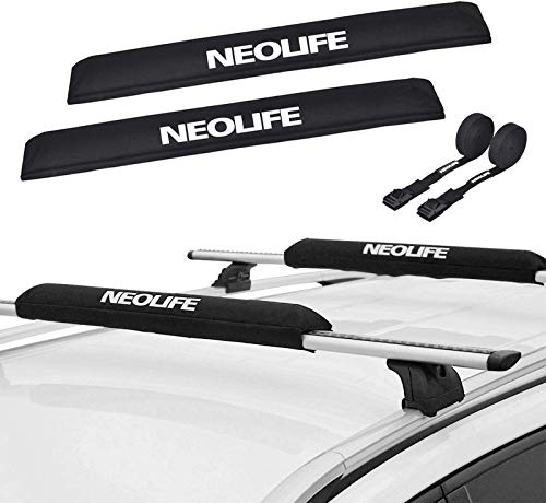 WONITAGO Weiche Dachträger-Pads mit Zwei 3,8 m Langen Spanngurten für Surfboard, SUP-Paddleboard, Snowboard, 86,4 cm (1 Paar) schwarz