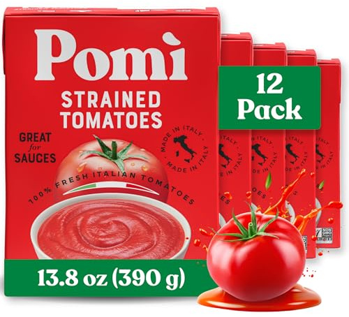 Pomì Strained Tomatoes 13.8oz (Pack of 12) - Creamy, Velvety Italian Tomato Puree, No Additives or Preservatives - BPA-Free Pureed Tomatoes Made from 100% Fresh Italian