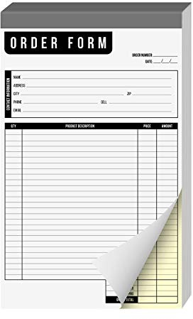 Order Form Pad 2 Part Carbonless Book, Tear Off Carbon Copy White and Yellow Pages, Chipboard Backing for Small Businesses, Sales, Receipt, Booklet, Billing, Contractor Invoice | 5.5 x 8.5 | 50 Sets