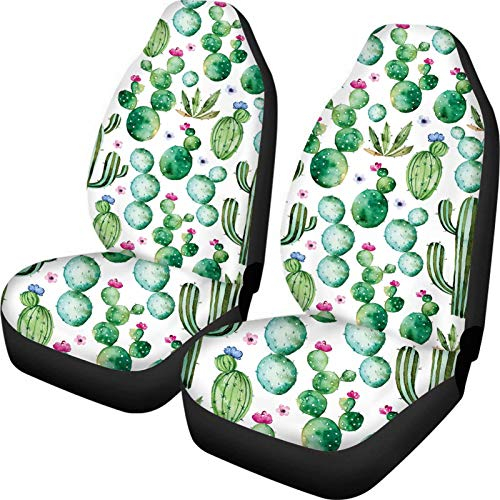 Dolyues Tropical Hawaii Kaktus Sitzbezüge für Autos/SUV/Limousine Universal Langlebig Sitzbezug Kissenschutz für Frauen Damen Dekoratives Auto Zubehör vorne hohe Rückseite Eimer Weiß