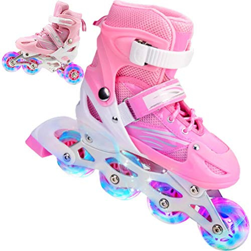 Kagodri 2 in 1 Rollschuhe 4 Größen verstellbar Rollschuhe Kinder und Erwachsene Outdoor Flashing Wheel Skates
