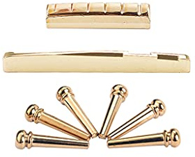 Alnicov 6 goldene Messing-Stegstifte mit Gitarrensteg-Sattelmuttern, Set für 6-saitige Akustikgitarre