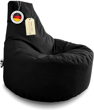 PATCH HOME Gamer Sessel mit Reißverschluss Lounge Kissen Sitzsack Sitzkissen Bean Bag In & Outdoor geeignet fertig befüllt (Ø 80cm x Höhe 90cm mit reißverschluss, Black)