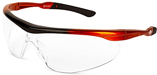 ToolFreak Dev2 Safety Glasses Clear Wraparound Lens Rated for Impact and UV Eye Protection Includes Neck Cord and Carry Pouch