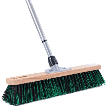 BawiTec Qualitäts Besen BawiMix Arenga-Elaston-Borsten-Mix mit Teleskopstiel max. 200cm (Besen 60cm Breit/Lang) Straßenbesen inkl. Metall-Stiel Gartenbesen Kehrbesen für groben und feinen Schmutz