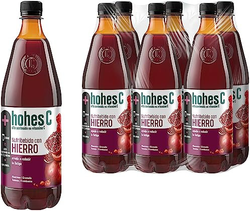 hierro y vitaminas Reduce el cansancio - hohes C Nutribebida con Hierro y Vitamina C Zumo de Manzana, Tomate, Granada y Frambuesa Zumo 100% natural Pack 6 x1L
