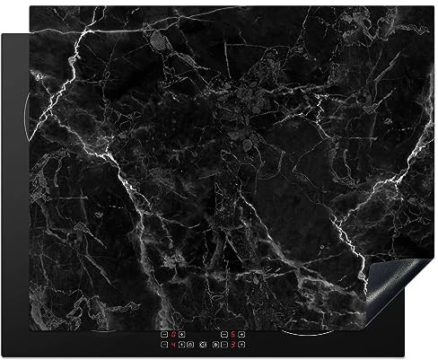 Protège-plaque à induction - Plaque Protection Vitrocéramique Induction - Vinyl - Marbre - Noir - Blanc - Texture - Aspect marbre - 65x52 cm - Couvre Plaque de Cuisson - Accessoires de Cuisine