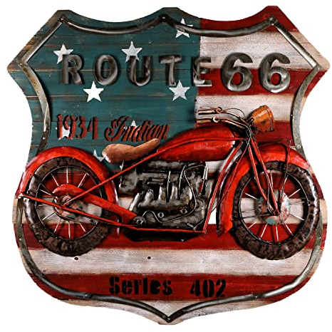 Wandbild 3D Holz-Metallbild 100x100cm Route 66 Red Badge Unikat Relief Handmade Motivbild Retro