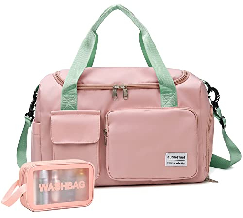 Liten gymväska för kvinnor, resväska duffelväska handbagage på weekendväska med skofack, grön, 13 rosa grön, Gym Bag & Toiletry Bag, Gymväska & toalettartiklar väska