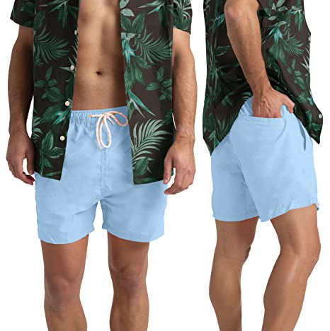 westAce Badbyxor för män brädshorts 100 % polyester snabbtorkande varm sommar strand surfing pool viktiga helgbadkläder svart blå orange badshorts för män S-XXL, Himmelsblått, L