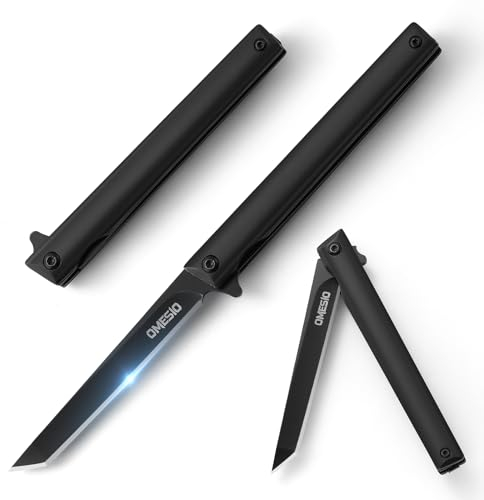 Omesio Couteau pliant aiguisé, couteau de camping pour l'extérieur, Couteau de Poche Fin Slim Pliable d'une Noir