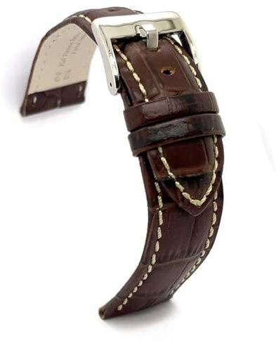 diloy Correa cuero grabado cocodrilo escama cuadrada alomada deportiva costura blanca – Para reloj – Tallas 14mm 16mm 18mm 20mm 22mm 24mm 26mm 28mm 30mm – Elegante 378 marrón 28mm